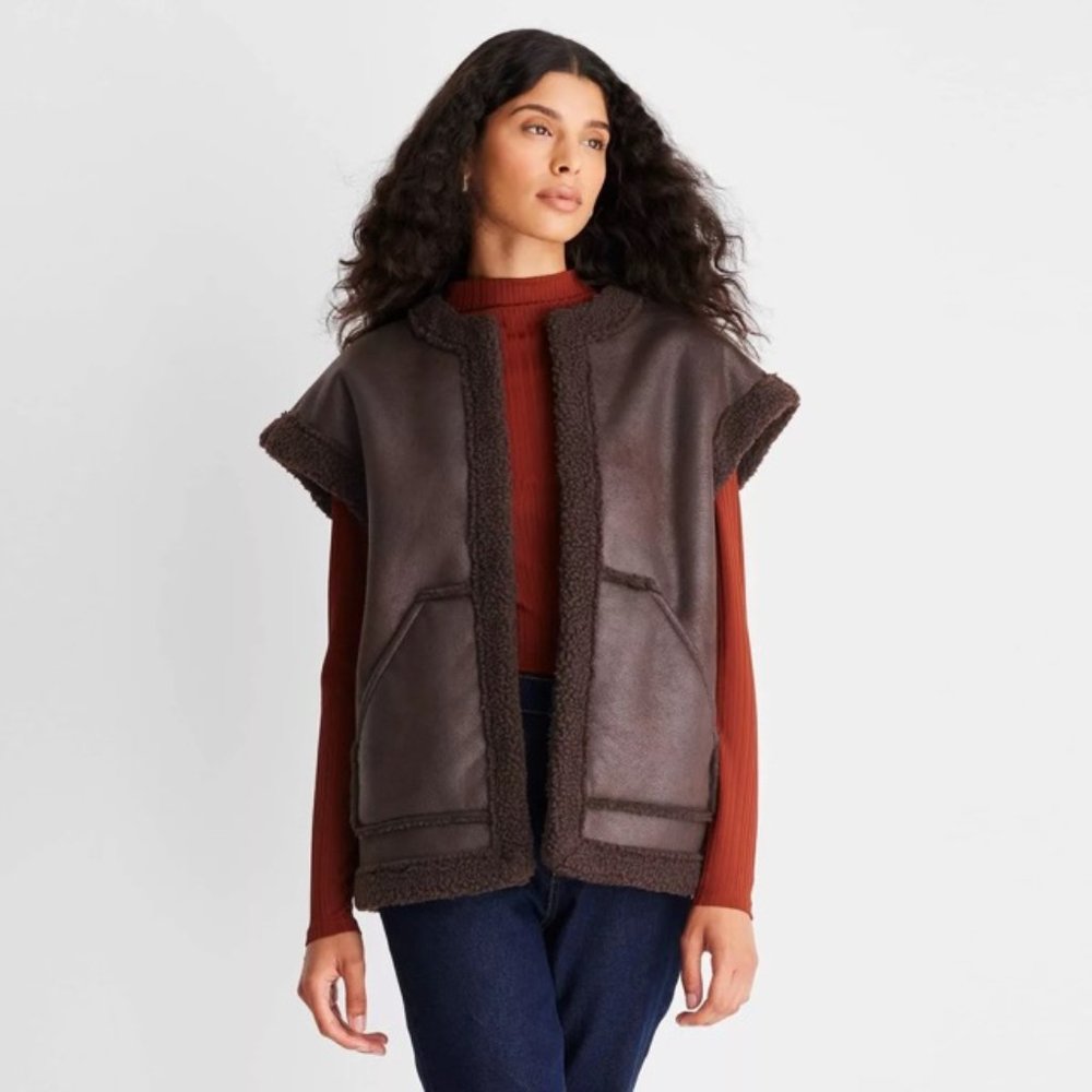 Women's Faux Shearling Lined Leather Vest - Future Collective